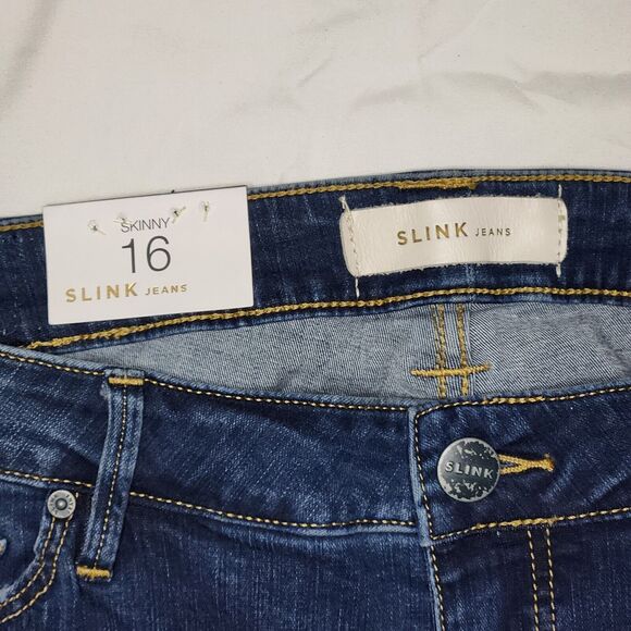 NWT Slink Jeans Womens 16 Skinny Curvy Jeans Medium Wash Distressed Acid Wash - Picture 5 of 11